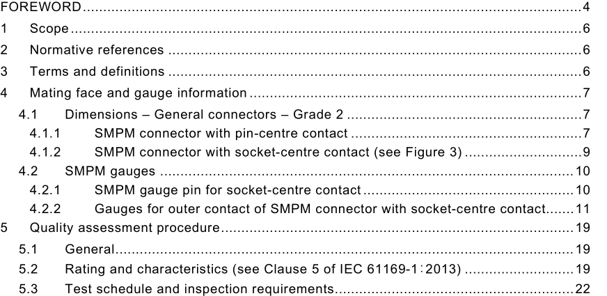 IEC 61169-60-2021 pdf Radio-frequency connectors – Part 60: Sectional specification for RF coaxial connectors with push on mating – Characteristic impedance 50 Ohm (type SMPM)
